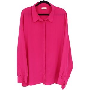 Aritzia Babaton Womens 100% Silk Button Up Blouse Sz 2XL Pink Long Sleeve Shirt